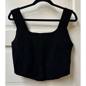 House of Harlow 1960 Black Knit Corset Crop Top Square Neck Sleeveless Large